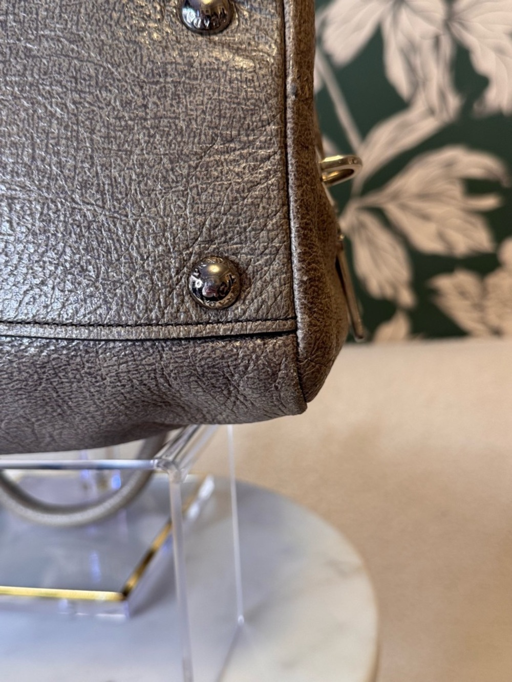 Prada Authentic Metallic Taupe Leather Satchel EUC with Auth Cards & COA - Picture 12 of 15
